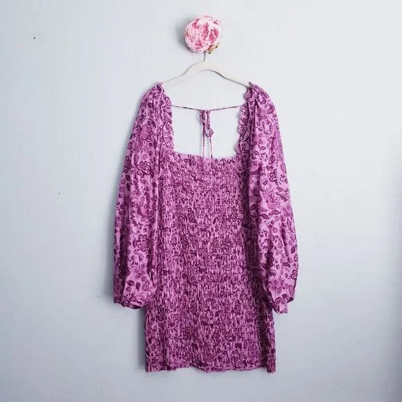 Free People Smock It To Me Purple Floral Mini Dress - Picture 1 of 8